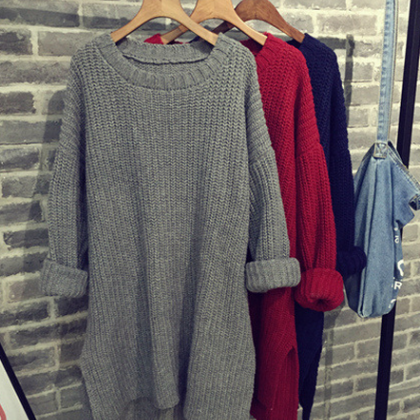 Fashion Long Section Of Thick Loose Pullover..