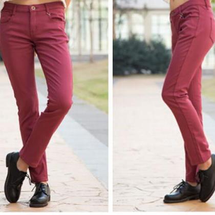 Fashion Red Jeans Warm And Show Body