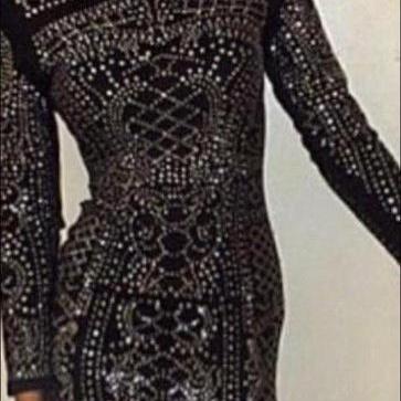 Fashion Shining Black Bead Geometry Elegant Dress