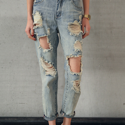 Heavily Distressed Cropped Jeans