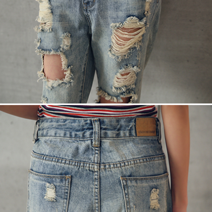 Heavily Distressed Cropped Jeans