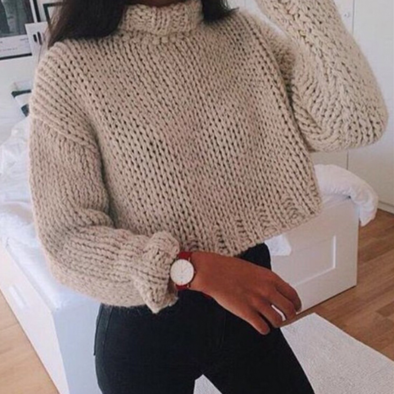 Solid Color High-necked Sweater Short Paragraph..