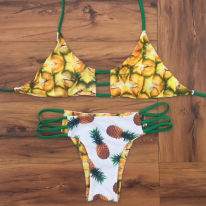 Cute Yellow Two Sides Wear Pineapple Two Piece..
