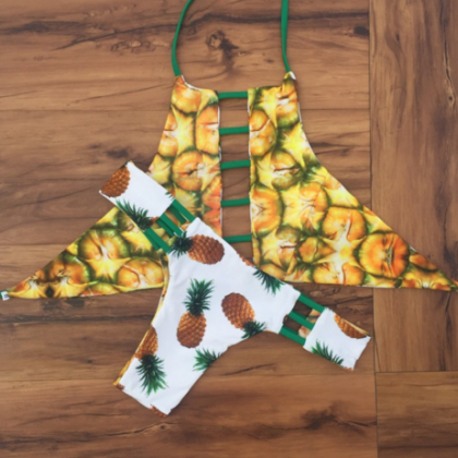 Cute Yellow Two Sides Wear Pineapple Two Piece..