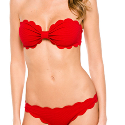 Black Red Strapless Bow Two Piece Bikini