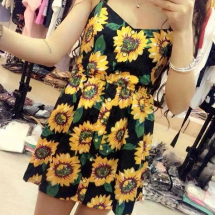 Cute Sun Flower Straps Dress