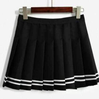 Striped Navy Wind Hit The Color Waist Aa Pleated..