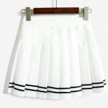 Striped Navy Wind Hit The Color Waist Aa Pleated..