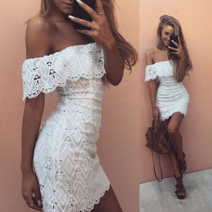 Off-shoulder Lace Bodycon Dress With Scalloped..