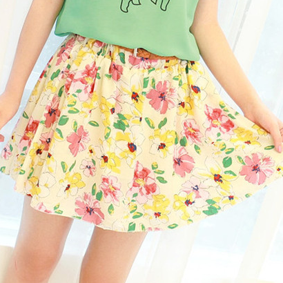 Colorful Chiffon Skirt With Belt