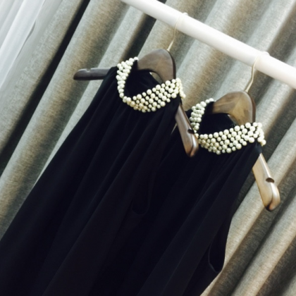 Heavy Black Pearl Collar Halter Strapless Dress..