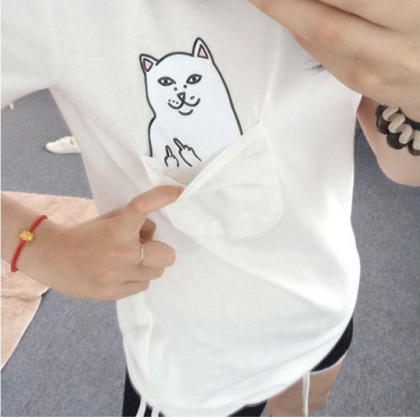 Cute pocket cat short sleeve top bl..