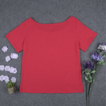 Red Print Short Sleeve Top Blouse Shirt