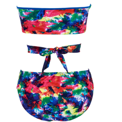 Colorful Strapless Waist Cross Two Piece Bikini