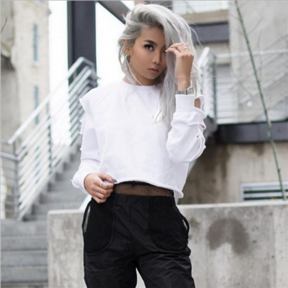 Ripped Sleeves Round Neck Cropped Sweater