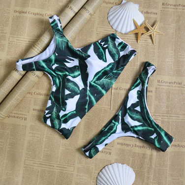 Halter Neck Green Leaf Two Piece Bkini