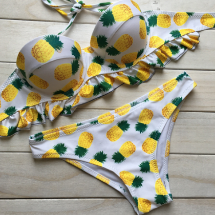 Fashion Yellow Print Pineapple Bikinis
