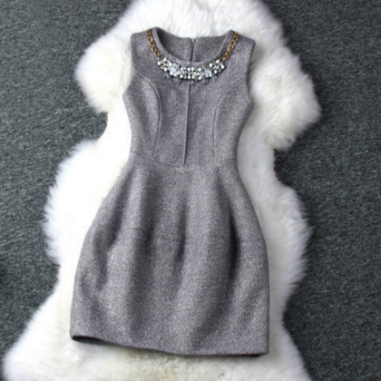 Grey Vest Sleeveless Show Thin Dress