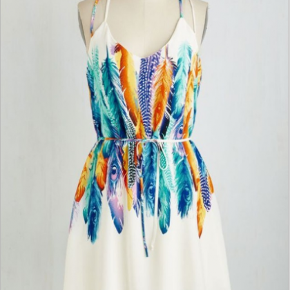 Colorful Printing Waist Harness Dress