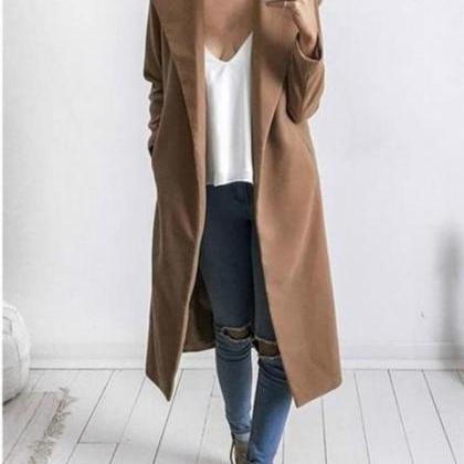 Long-sleeved Solid Color Lapel Woolen Jacket