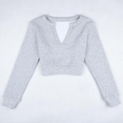 V-collar Umbilical Long-sleeved Grey Sweater