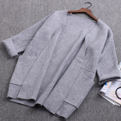 The V-necked Bat Sleeve Knit Cardigan Sweater