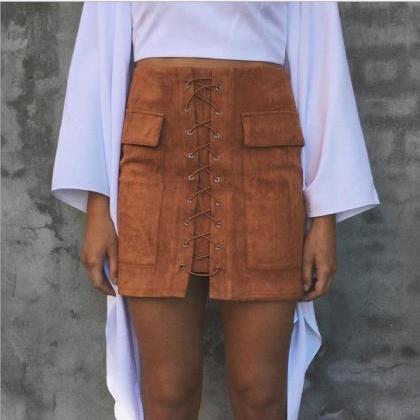 Pocket Cross Pu Bind Packet Buttock Bust Skirt