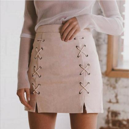 Sexy Lace Up Cross Show Thin Skirt