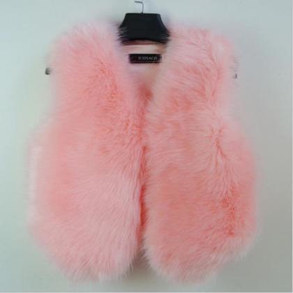 Artificial fur vest coat flush Pink