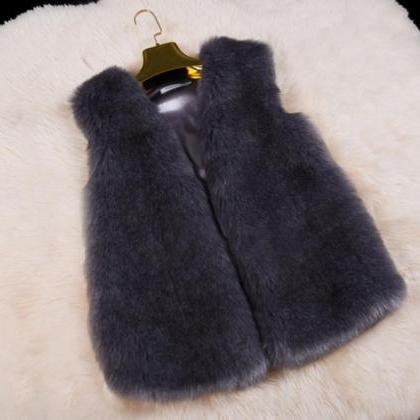 Warm Artificial Fur Vest Vest Coat Navy Blue