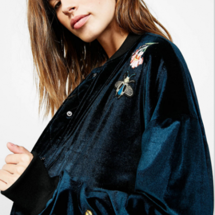 Shiny Floral Embroidered Bomber Jac..