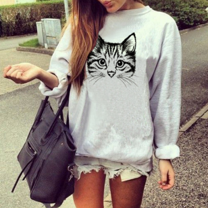 Printed Long-sleeved Autumn Round Collar Sweater..