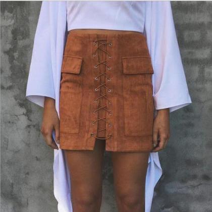 Pocket Cross Pu Bind Packet Buttock Bust Skirt..