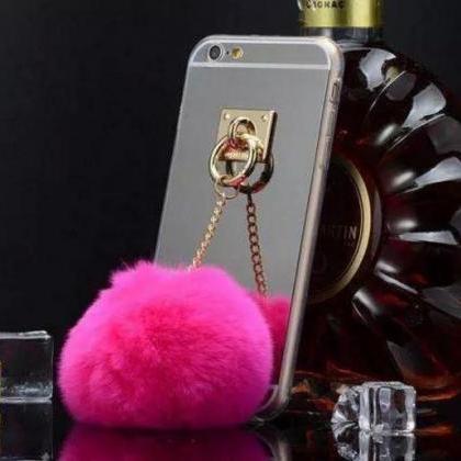 Fur Ball Chain Mirror Protective Case For Iphone 6..