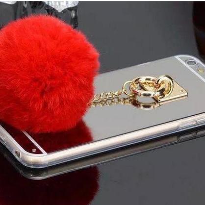 Fur Ball Chain Mirror Protective Case For Iphone 6..