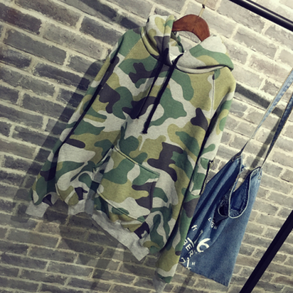 Camouflage Sweater Women Spring And Autumn Hooded..
