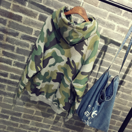 Camouflage Sweater Women Spring And Autumn Hooded..