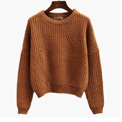 Thick Knitted Crew Neck Long Cuffed Sleeves..