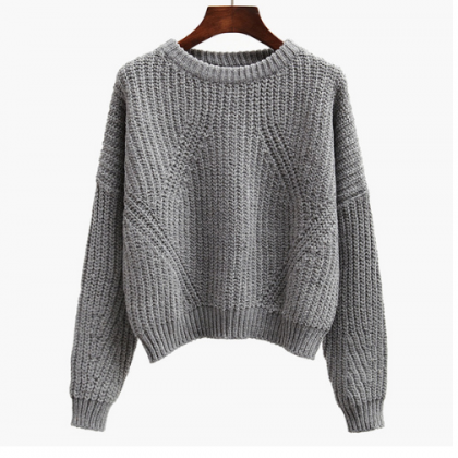 Thick Knitted Crew Neck Long Cuffed Sleeves..