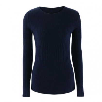 Blue Ribbed Knit Crew Neck Sweater ..