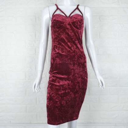 Autumn And Winter Sexy Strap Wine Red Dress