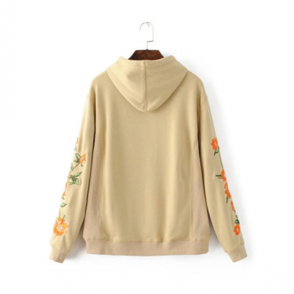 Floral Embroidered Sleeves Hooded Sweater