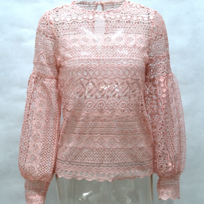 Crochet Lace Long Puff-sleeved Blouse Featuring..