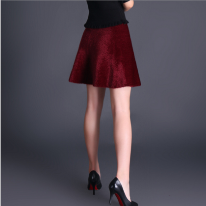 Plain Velvet Umbrella Skirt Skirt Skirt Red