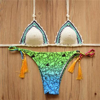 Fashion Knit Woven Two Piece Colorful Bikinis