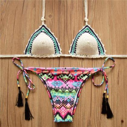 Fashion Knit Woven Two Piece Colorful Bikinis on Luulla