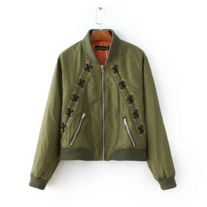 Satin Bomber Jacket Featuring Lace-..