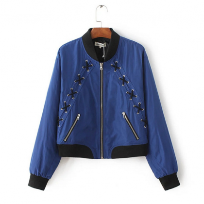 Satin Bomber Jacket Featuring Lace-..