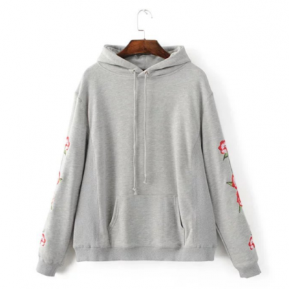 Floral Embroidered Pullover Hoodie