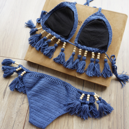 Fashion Blue Knot Hanging Neck Tassel Two Piece..